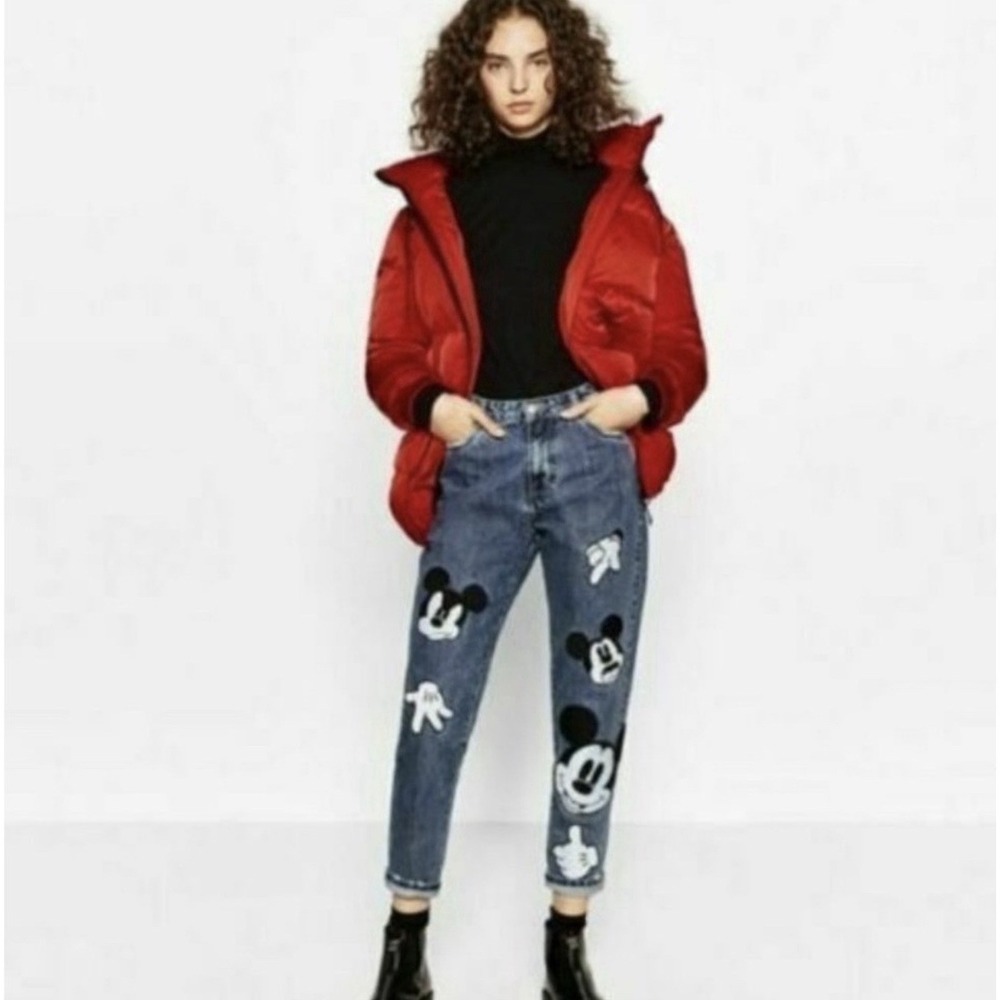Zara Disney Denim Jeans Mickey Mouse Patch